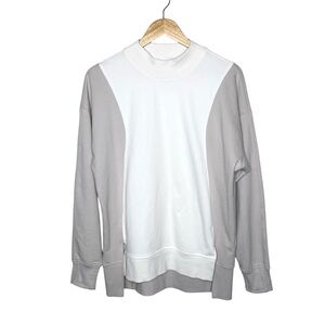 Athleta Colorblock Neutral Tan Cream Mock Neck Sweatshirt Medium